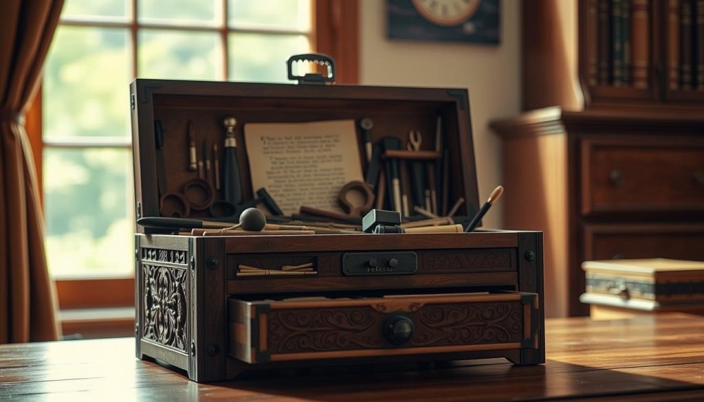 A meticulously crafted toolbox, its wooden panels artfully adorned with intricate carvings, stands prominently in the foreground. The toolbox's drawers and compartments, each containing an assortment of literary devices, are illuminated by a warm, natural light filtering through a window in the background. The scene is captured with a soft, cinematic lens, evoking a sense of contemplation and creativity. The overall composition emphasizes the importance of these stylistic tools in the artistic expression of the subject, Nekfeu, whose literary prowess is the focus of the article. A meticulously crafted toolbox, its wooden panels artfully adorned with intricate carvings, stands prominently in the foreground. The toolbox's drawers and compartments, each containing an assortment of literary devices, are illuminated by a warm, natural light filtering through a window in the background. The scene is captured with a soft, cinematic lens, evoking a sense of contemplation and creativity. The overall composition emphasizes the importance of these stylistic tools in the artistic expression of the subject, Nekfeu, whose literary prowess is the focus of the article.