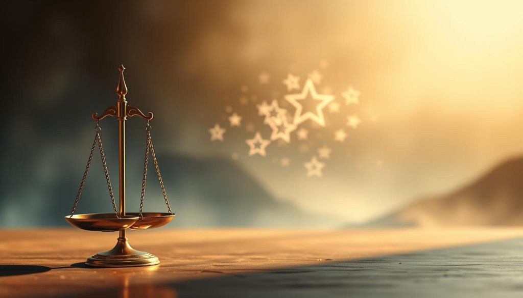 A serene and elegant composition showcasing the themes of legality and wandering stars. In the foreground, a pair of balanced scales symbolize the legal considerations, bathed in soft, warm lighting. In the middle ground, a cluster of shimmering, translucent stars drift gracefully, casting a ethereal glow. The background fades into a dreamlike, mystical landscape, hinting at the boundless nature of artistic expression. The overall mood is one of contemplation and harmony, inviting the viewer to ponder the delicate balance between supporting the artist and respecting the rights of all stakeholders.