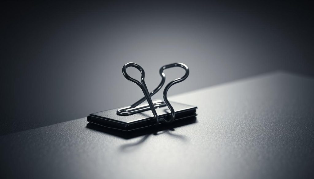 A cinematic close-up shot of a metallic silver binder clip resting on a sleek, glossy black surface, with soft, dramatic lighting casting subtle shadows and highlights that accentuate its simple yet elegant form. The clip appears to be slightly angled, creating a sense of dynamism and capturing the essence of a pivotal moment in the musical collaboration being highlighted. The background is a muted, moody gradient, drawing the viewer's focus entirely to the clip as the central subject, conveying a sense of importance and significance. A cinematic close-up shot of a metallic silver binder clip resting on a sleek, glossy black surface, with soft, dramatic lighting casting subtle shadows and highlights that accentuate its simple yet elegant form. The clip appears to be slightly angled, creating a sense of dynamism and capturing the essence of a pivotal moment in the musical collaboration being highlighted. The background is a muted, moody gradient, drawing the viewer's focus entirely to the clip as the central subject, conveying a sense of importance and significance.